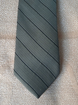 Passenger silk tie used, olive green with diagonal stripes