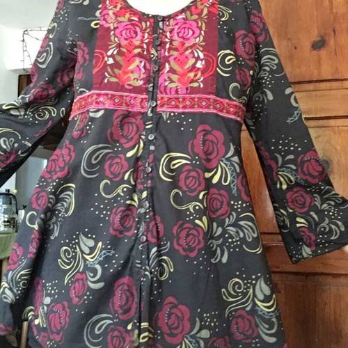 Floral tunic dress, made in India, size L, cotton