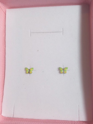 Silver 925° earrings new with enamel butterfly design
