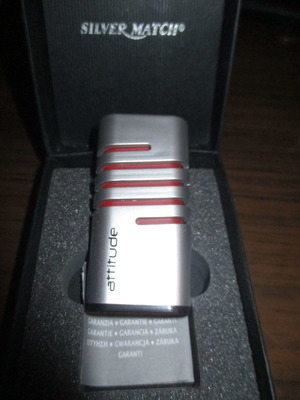 Silver Match Attitude lighter used, in original box