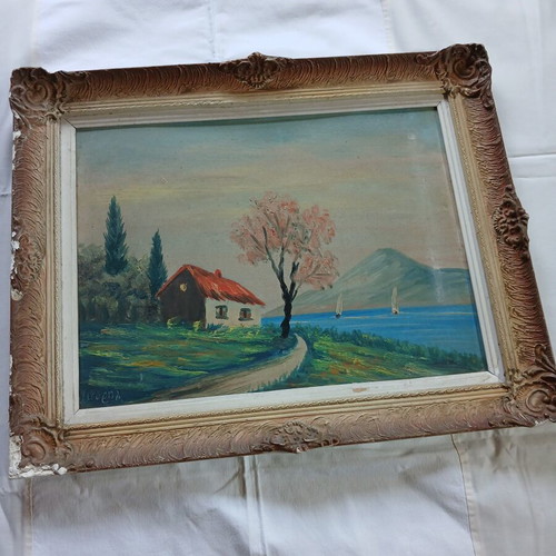 Framed landscape painting 40x50 cm with some wear