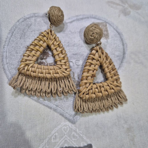 Boho earrings new, straw in natural beige and brown tones