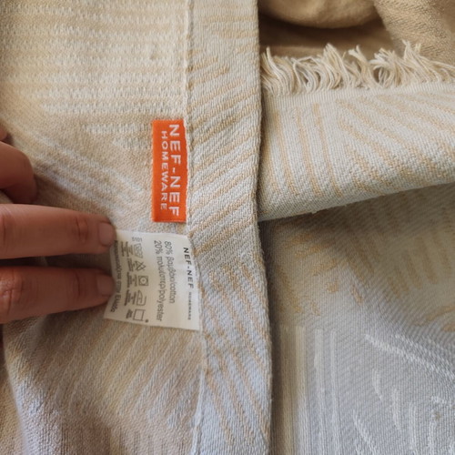 Two sofa throws used, double-sided cotton 80%, beige and light blue