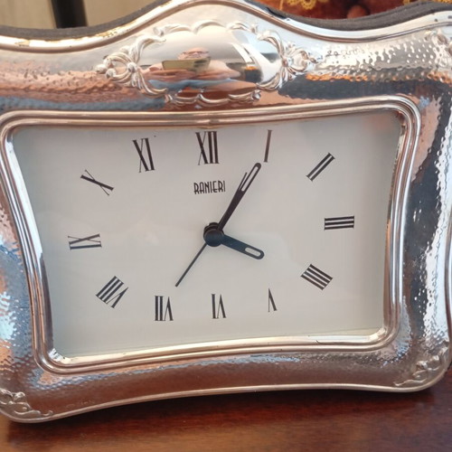 Ranieri Quartz Silver Table Clock used, Italian, 925 silver