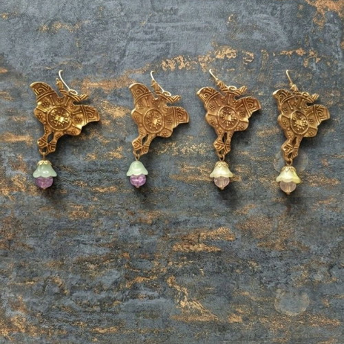 Moth Butterfly Earrings handmade, like new, multicolor and gold