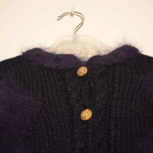Blue wool cardigan like new with rhombus pattern and gold buttons