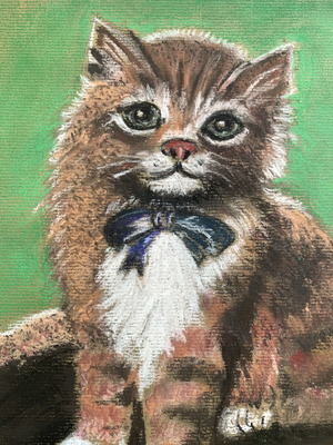 Cat portrait pastel painting on cardboard used