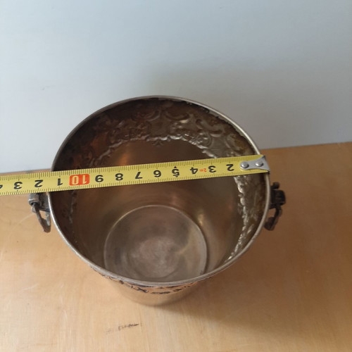 Vintage ice bucket with brass handles used, 1960s