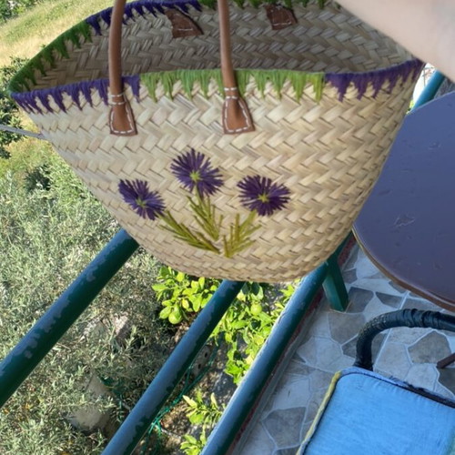 Handmade beach bag large, beige straw