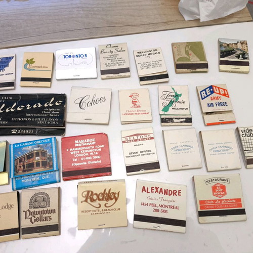 Vintage matchbox collection of 24, hotels and travel theme