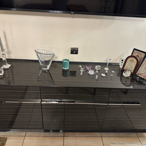 Dining set with glass, buffet and 6 chairs like new, Italian