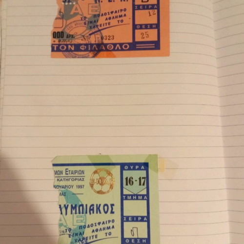 Football tickets used, AEK vs Olympiakos and Apollon 1993, 1996, 1997, 4 pcs