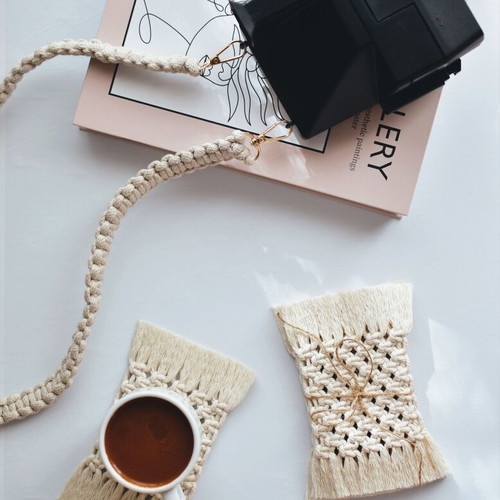 Handmade set of 4 macrame coasters new, natural cord