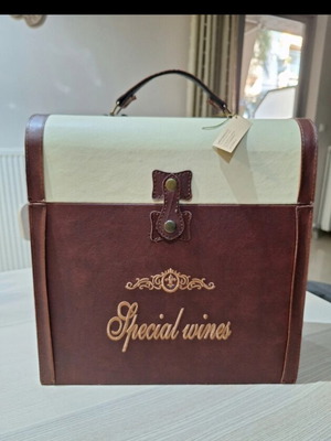 Leather wine case, brown and white