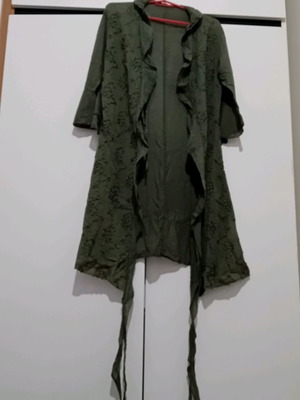 Asymmetric jacket with 3/4 sleeve khaki 100% cotton like new