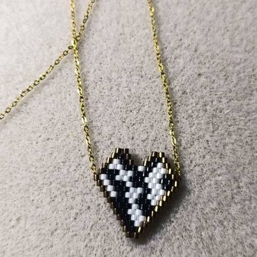 Handmade heart necklace with Miyuki beads and stainless steel chain