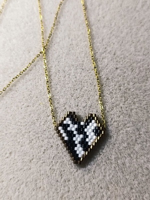 Handmade heart necklace with Miyuki beads and stainless steel chain