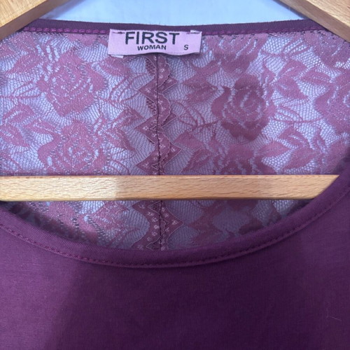 Long-sleeve blouse used, size Small, purple with lace