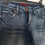 Γυναικείο Blue Jean παντελόνι σαν καινούργιο, μπλε με σκισίματα και στρας