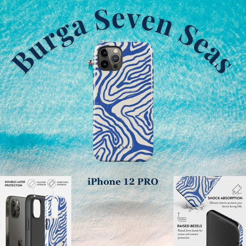 Burga Seven Seas iPhone 12 Pro case like new, designer ocean pattern