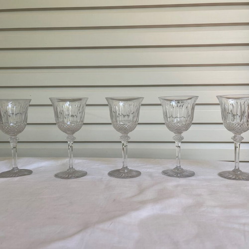 Saint Louis crystal glass set of 9 used, antique Art Deco 1928