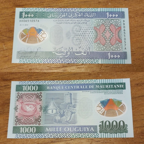 Mauritania 1,000 Ouguiya polymer banknote 2014 new