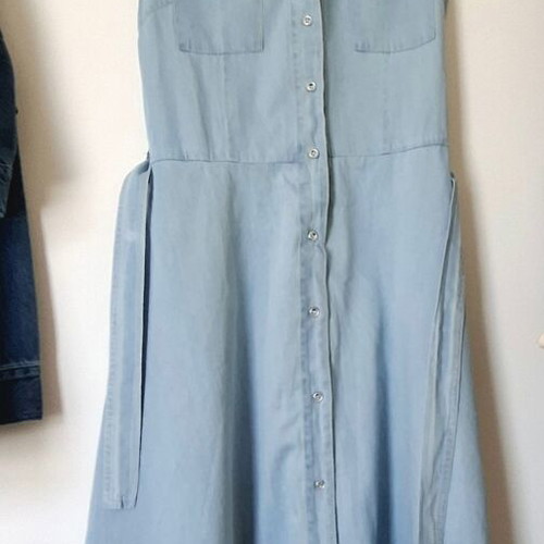 Denim women's dress new, cotton with buttons and belt