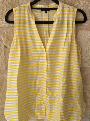 Massimo Dutti Striped Sleeveless Blouse like new, lemon yellow and white