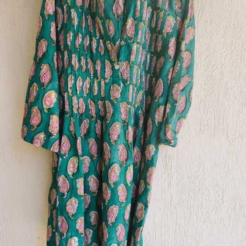 Boho caftan turquoise handcrafted, printed design