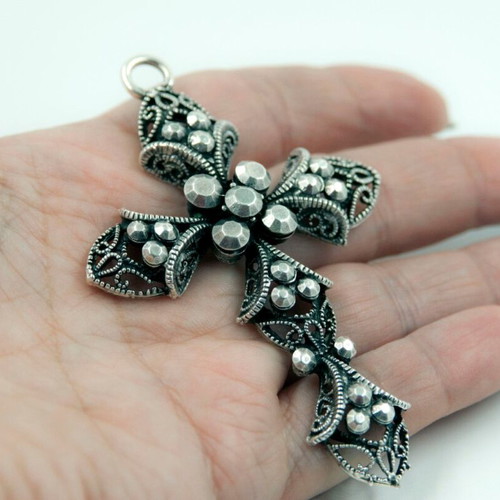Zamak silver-plated necklace cross new, silver color