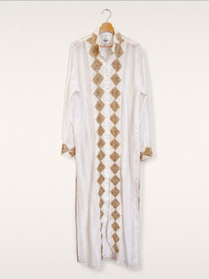 Manolo White and Gold Embellished Kaftan Dress New Size M/L