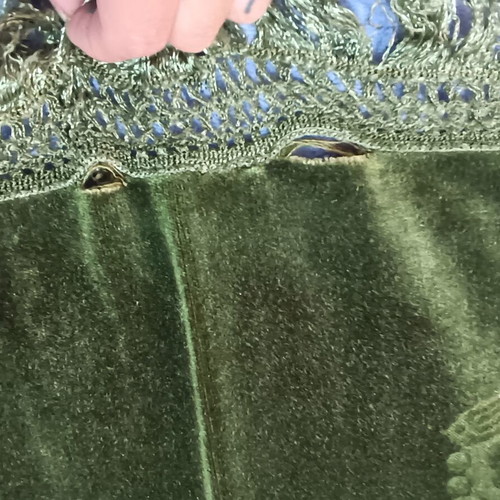 Velour vintage tablecloth used with some openings