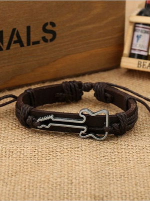 Leather Adjustable Bracelet with Vintage Metal Guitar like new