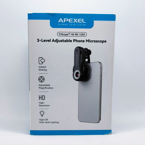 Apexel TriScope 3-σε-1 μικροσκόπιο για τηλέφωνο 40X/80X/120X με LED και UV νέο