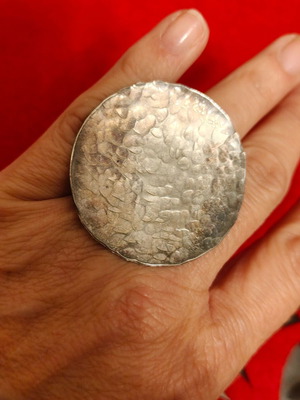 Silver ring new, hammered handmade disc-shaped