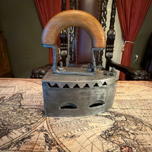 Charcoal Iron Used With Wooden Handle Vintage Decorative