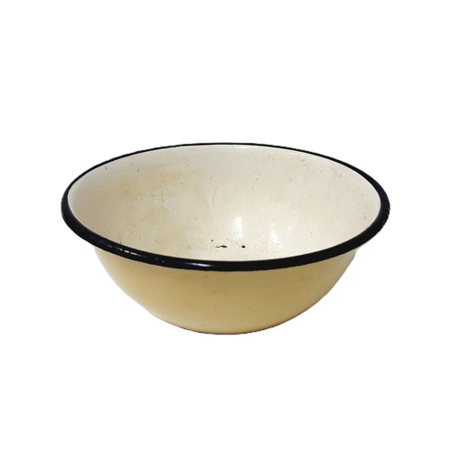USSR enamel bowl used, yellow and white, French Country style, 20.5 cm