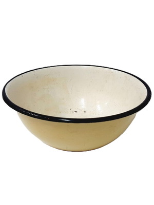 USSR enamel bowl used, yellow and white, French Country style, 20.5 cm