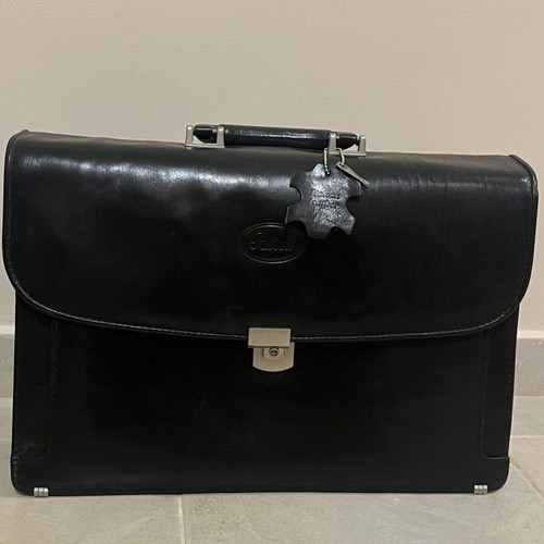 Vintage leather briefcase Ravioli, black