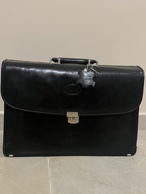 Vintage leather briefcase Ravioli, black