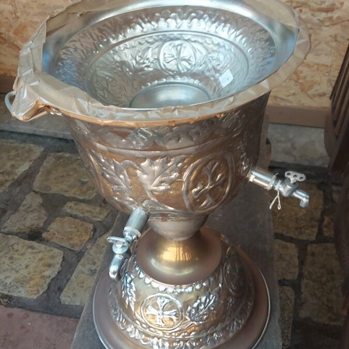 Small Holy Water Font like new with two taps, height 78 cm, diameter 35 cm