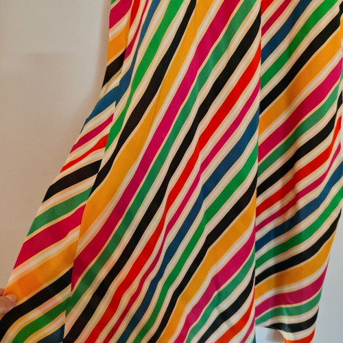 Striped multicolored midi dress with satin texture one size