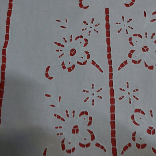 White embroidered curtain handmade for window 125x80cm linen fabric
