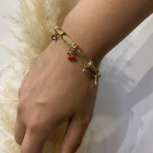 Bracelet with cherries stainless steel gold color new