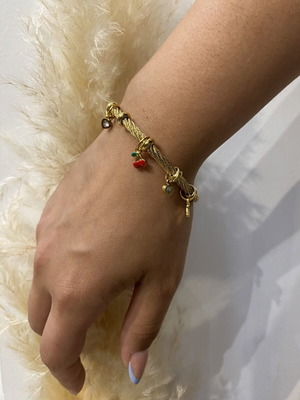 Bracelet with cherries stainless steel gold color new