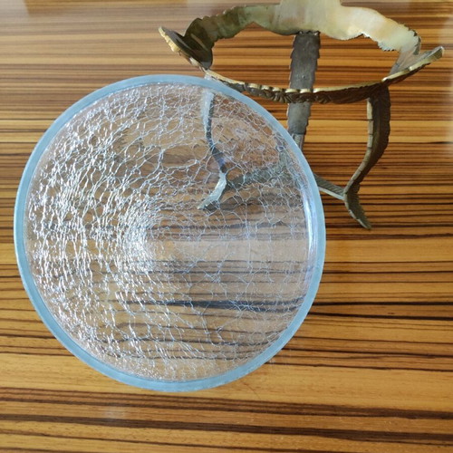 Krosno Poland Glassware fondue bowl new, vintage cracked glass aesthetic