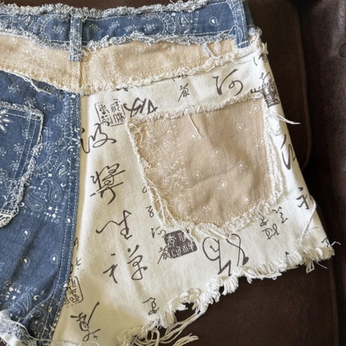 Shein Patchwork Bandana Denim Shorts Size M Brand New
