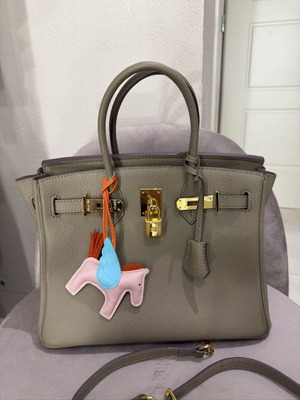 Leather handbag, brown, 30x25 cm, Blermode