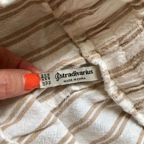 Stradivarius striped paperbag pants XL like new beige ecru
