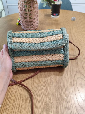 Bershka straw crossbody bag used, beige and green